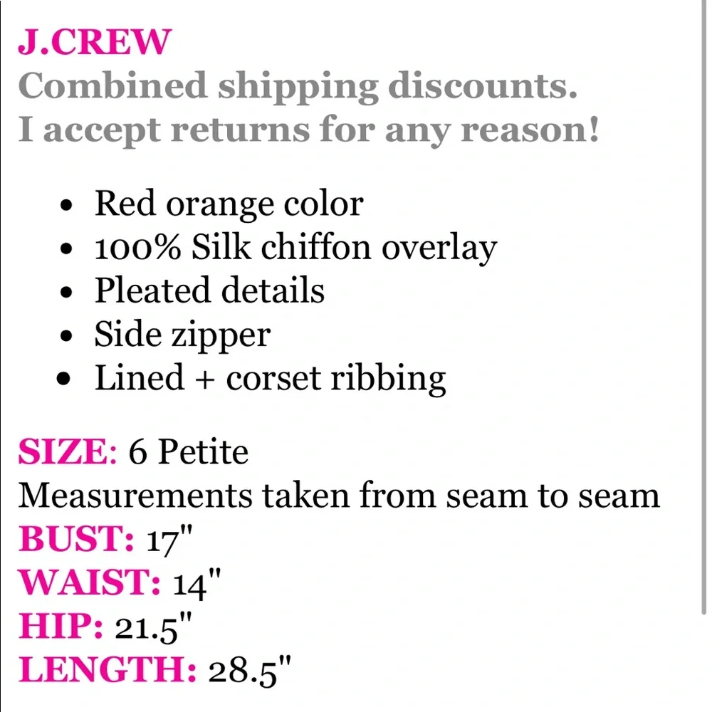 J.‎ Crew Silk Dress 6 Red Orange Strapless